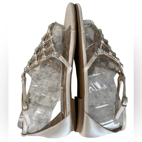 Badgley Mischka Zoanne Champagne Caged Jewel Design Thong Flats Sandals Size 6 - Picture 10 of 12